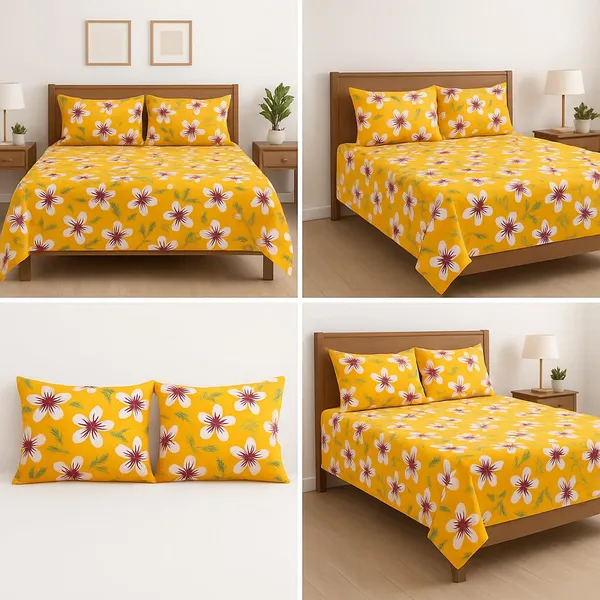 (Pack_Of_2)_Yellow_Premium_Floral_Pure_Cotton_King_Bedsheet_With_2_Pillow_Covers_For_Sofa_&_Bedroom