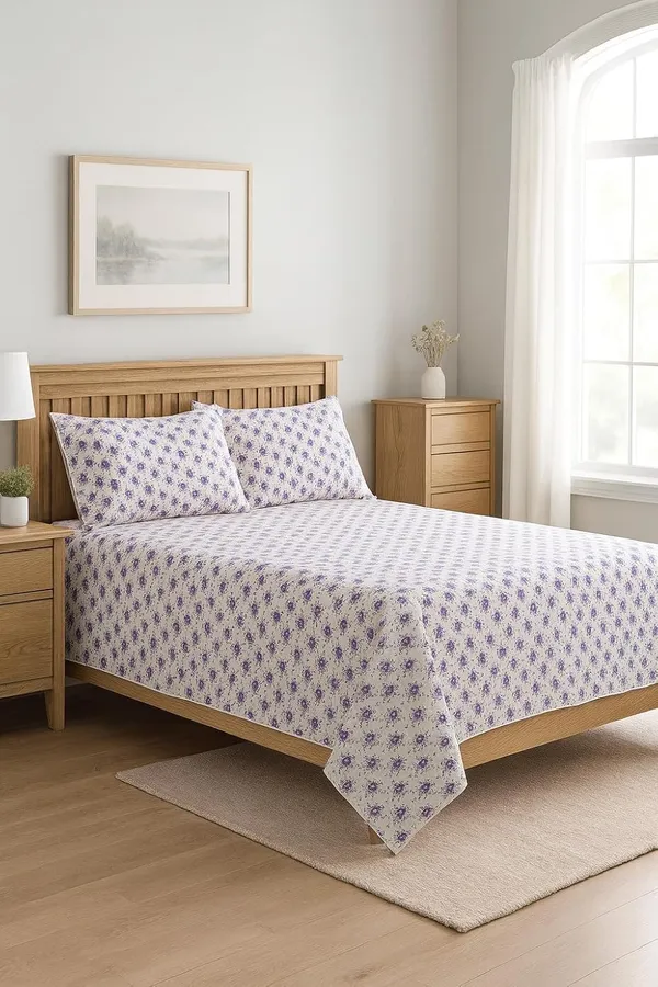 (Pack_Of_2)_Purple_Premium_Floral_Pure_Cotton_King_Bedsheet_With_2_Pillow_Covers_For_Sofa_&_Bedroom