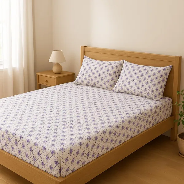 (Pack_Of_2)_Purple_Premium_Floral_Pure_Cotton_King_Bedsheet_With_2_Pillow_Covers_For_Sofa_&_Bedroom