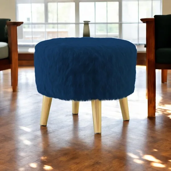 Blue_Premium_Round_Metal_Legs_Faux_Fur_Ottoman_Stool_For_Home_Decor
