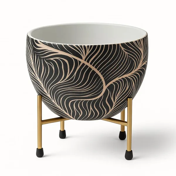 Decorative_Metal_Plant_Pot_with_Gold_Stand,_Modern_Design_with_Scalloped,_Wave_and_Colorful_Diamond_Patterns,_Indoor_Home_Decor_(Art_Decor)