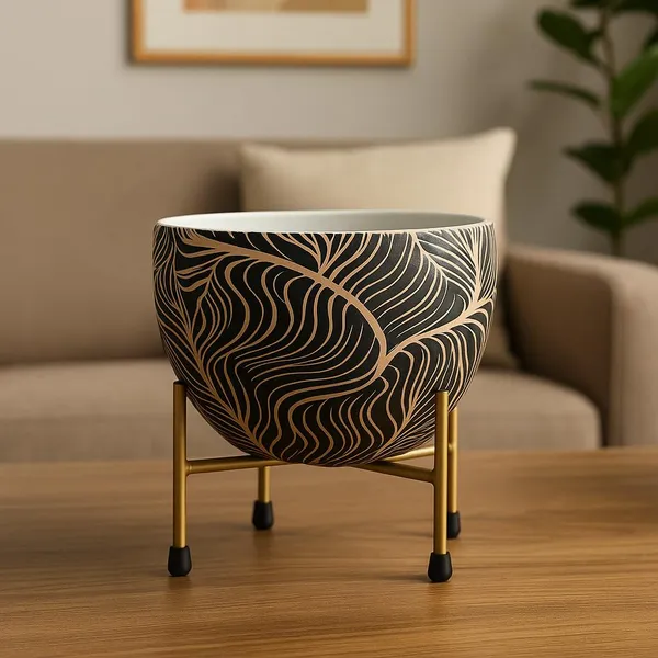 Decorative_Metal_Plant_Pot_with_Gold_Stand,_Modern_Design_with_Scalloped,_Wave_and_Colorful_Diamond_Patterns,_Indoor_Home_Decor_(Art_Decor)