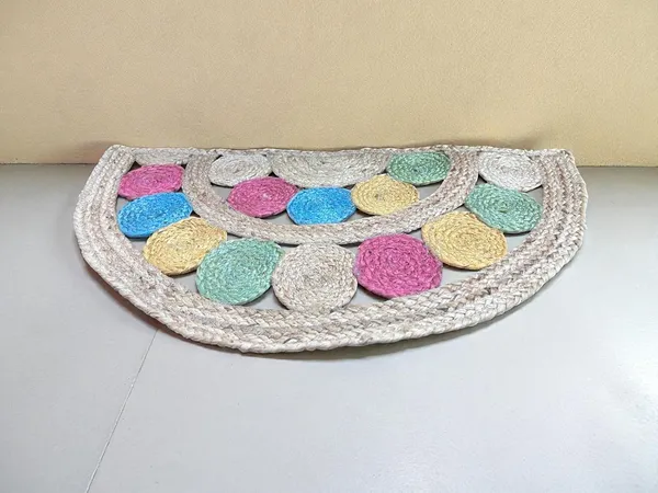 Brown_Premium_Handcrafted_Semi-Circle_Jute_Doormat_With_Colorful_Tikki_Design_For_Sofa_&_Bedroom