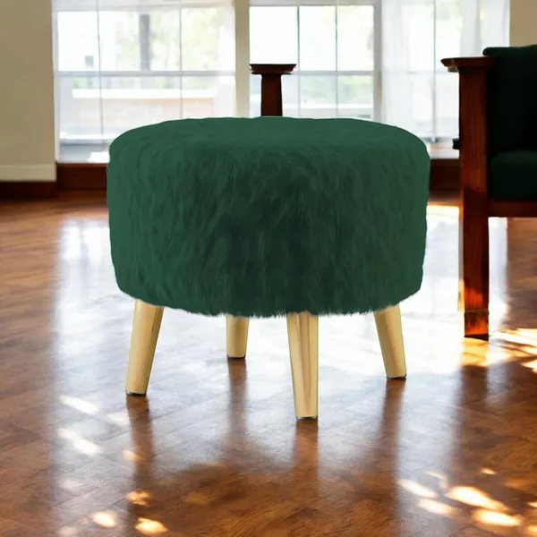 Green_Premium_Round_Metal_Legs_Faux_Fur_Ottoman_Stool_For_Home_Decor