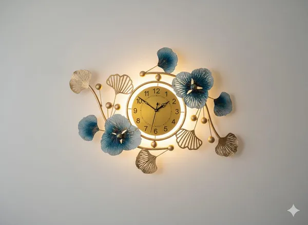 Multicolor_Premium_Designer_Metal_Wall_Clock_With_Floral_Leaf_Art_For_Home_Decor