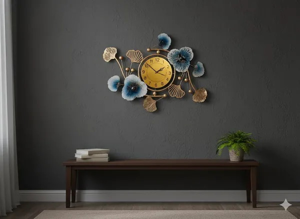 Multicolor_Premium_Designer_Metal_Wall_Clock_With_Floral_Leaf_Art_For_Home_Decor