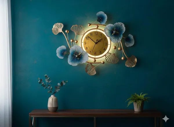Multicolor_Premium_Designer_Metal_Wall_Clock_With_Floral_Leaf_Art_For_Home_Decor