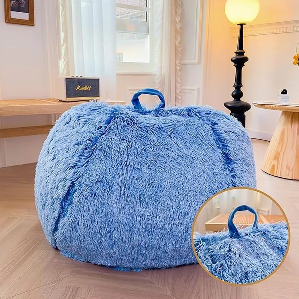 Blue_Premium_Faux_Fur_Bean_Bag_Cover_For_Home_Decor