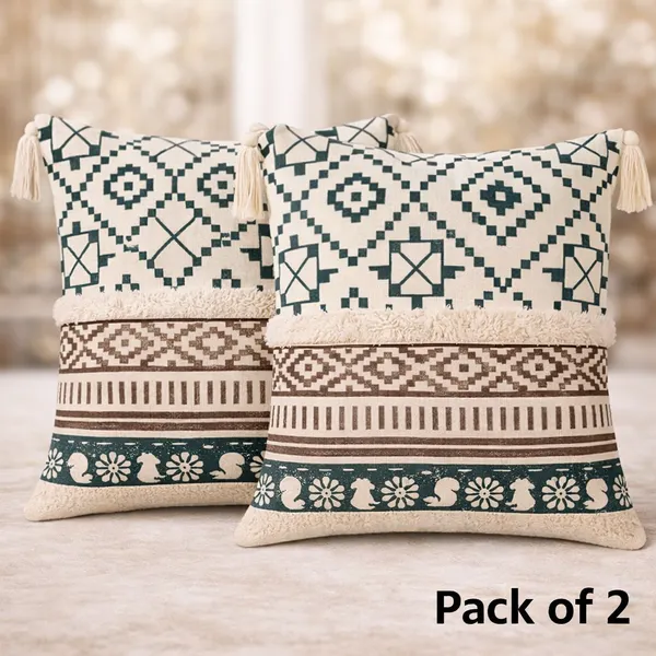 (Pack_Of_2)_Cream_&_Black_Premium_Boho_Design_Decorative_Throw_Pillow_Cover_With_Tassels_And_Fringe_For_Sofa_&_Bedroom