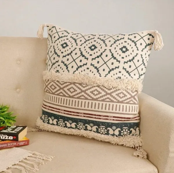 (Pack_Of_2)_Cream_&_Black_Premium_Boho_Design_Decorative_Throw_Pillow_Cover_With_Tassels_And_Fringe_For_Sofa_&_Bedroom
