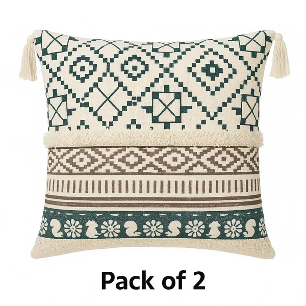 (Pack_Of_2)_Cream_&_Black_Premium_Boho_Design_Decorative_Throw_Pillow_Cover_With_Tassels_And_Fringe_For_Sofa_&_Bedroom