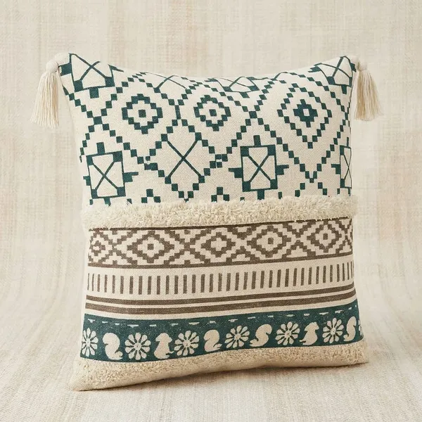 (Pack_Of_2)_Cream_&_Black_Premium_Boho_Design_Decorative_Throw_Pillow_Cover_With_Tassels_And_Fringe_For_Sofa_&_Bedroom