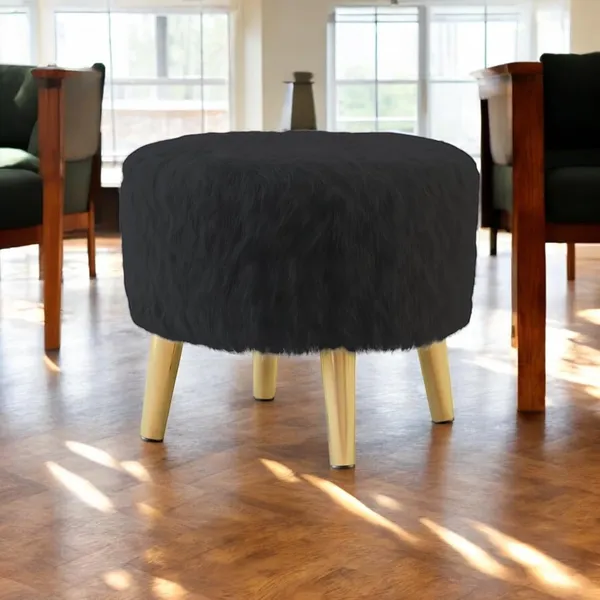 Black_Premium_Round_Metal_Legs_Faux_Fur_Ottoman_Stool_For_Home_Decor