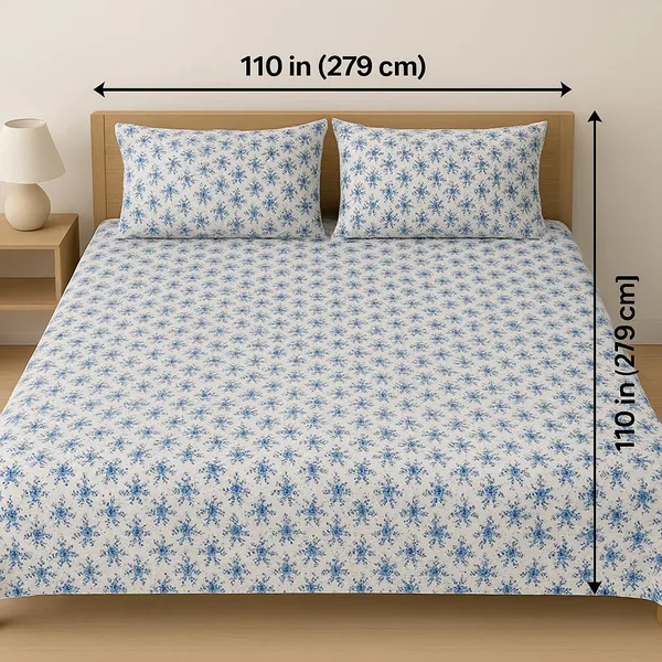 (Pack_Of_2)_Teal_Blue_Premium_Floral_Pure_Cotton_King_Bedsheet_With_2_Pillow_Covers_For_Sofa_&_Bedroom