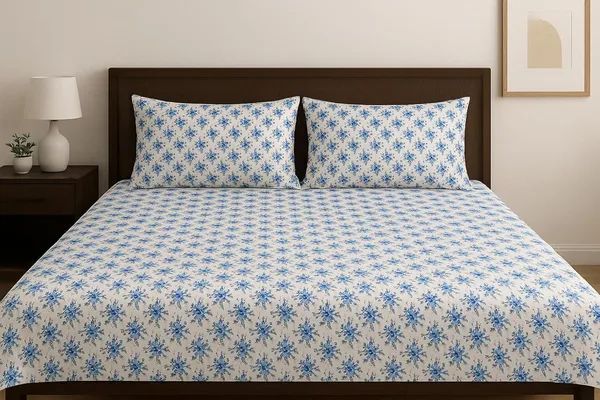 (Pack_Of_2)_Teal_Blue_Premium_Floral_Pure_Cotton_King_Bedsheet_With_2_Pillow_Covers_For_Sofa_&_Bedroom