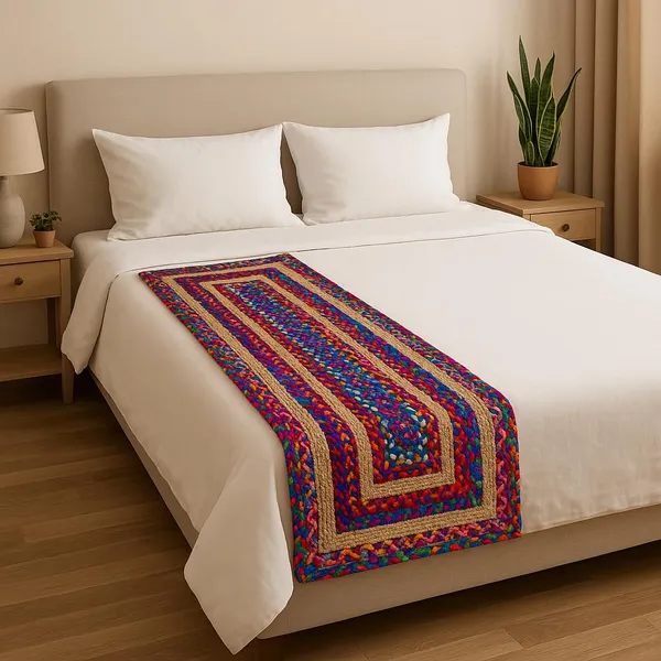 Gold_&_Blue_Premium_Handcrafted_Braided_Jute_Cotton_Chindi_Rope_Regular_Bed_Runner_For_Home_Decor
