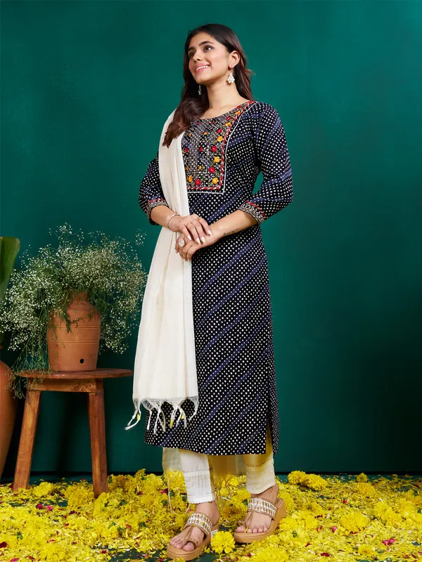 Black_Embroidered_Printed_Kurta_With_Pants_And_Dupatta_For_Women