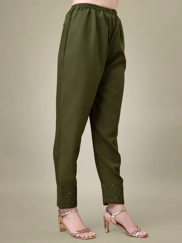 Olive_Green_Embroidered_Kurta_Set_With_Pants_And_Printed_Dupatta_For_Women