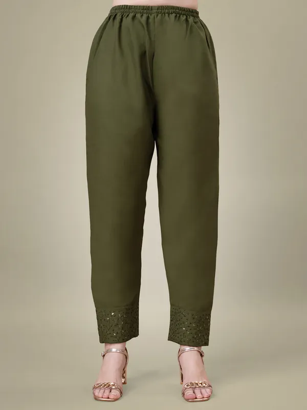Olive_Green_Embroidered_Kurta_Set_With_Pants_And_Printed_Dupatta_For_Women