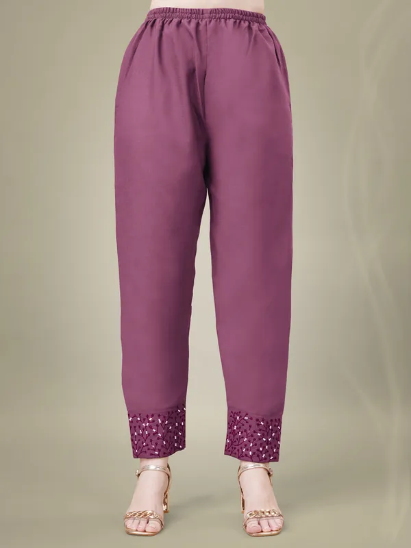 Wine_Embroidered_Kurta_Set_With_Pants_And_Printed_Dupatta_For_Women