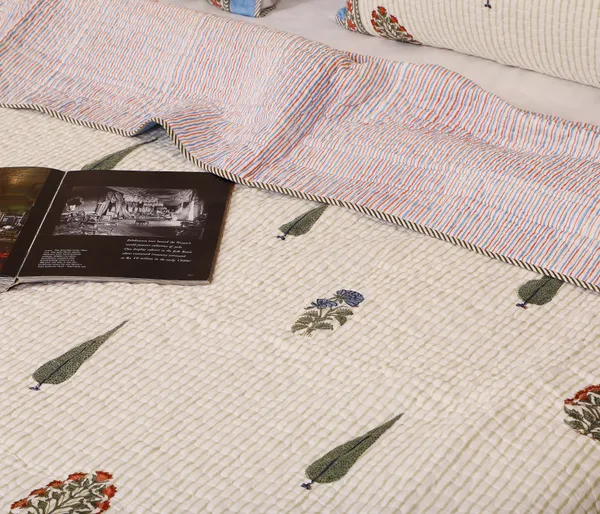 Off_White_100%_Cotton_Hand_Block_Quilted_Bedcover_King_For_Everyday_Use