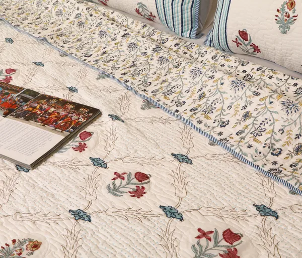 Off_White_100%_Cotton_Hand_Block_Quilted_Bedcover_King_For_Everyday_Use