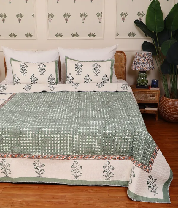 Off_White_100%_Cotton_Hand_Block_Quilted_Bedcover_King_For_Everyday_Use