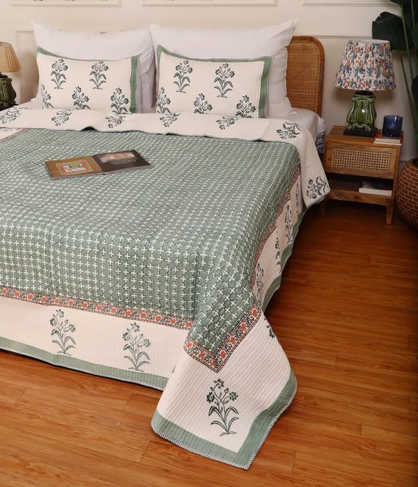 Off_White_100%_Cotton_Hand_Block_Quilted_Bedcover_King_For_Everyday_Use