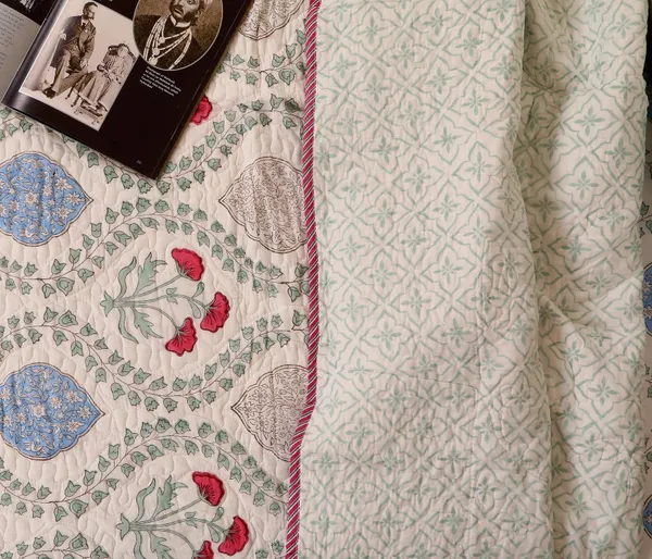 Off_White_100%_Cotton_Hand_Block_Quilted_Bedcover_King_For_Everyday_Use