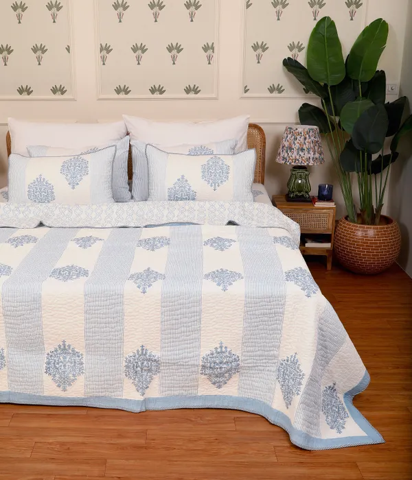 Off_White_100%_Cotton_Hand_Block_Quilted_Bedcover_King_For_Everyday_Use