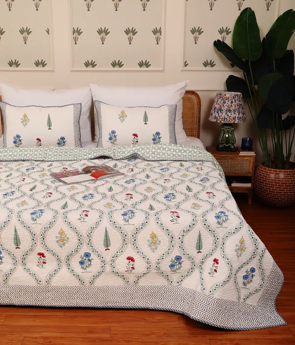 Off_White_100%_Cotton_Hand_Block_Quilted_Bedcover_King_For_Everyday_Use