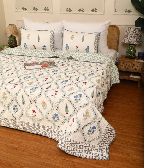 Off_White_100%_Cotton_Hand_Block_Quilted_Bedcover_King_For_Everyday_Use