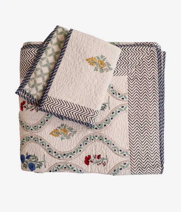 Off_White_100%_Cotton_Hand_Block_Quilted_Bedcover_King_For_Everyday_Use