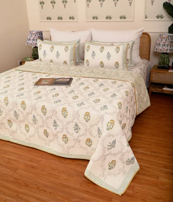 Off_White_100%_Cotton_Hand_Block_Quilted_Bedcover_King_For_Everyday_Use