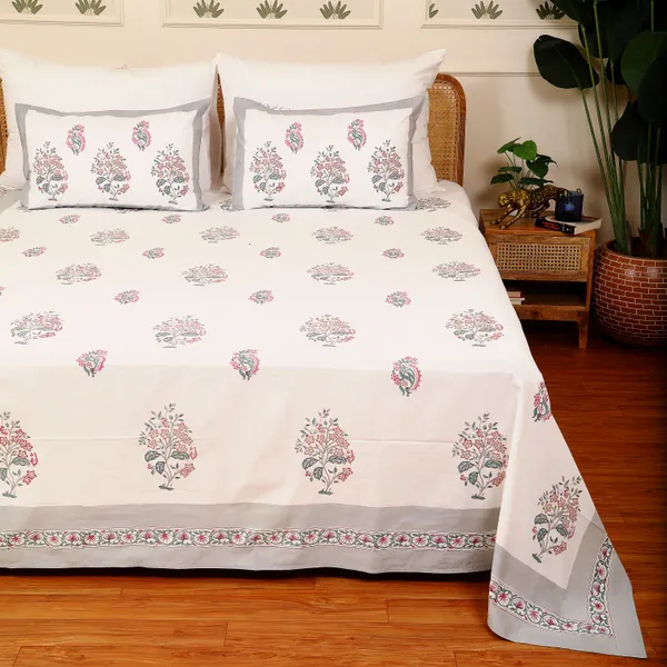 Off_White_100%_Cotton_Hand_Block_Bedsheet_King_For_Everyday_Use
