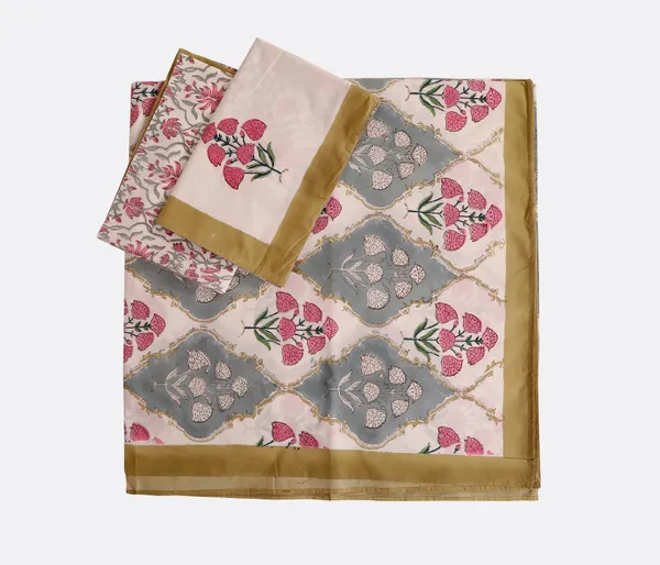 Grey_&_Pink_100%_Cotton_Hand_Block_Bedsheet_King_For_Everyday_Use