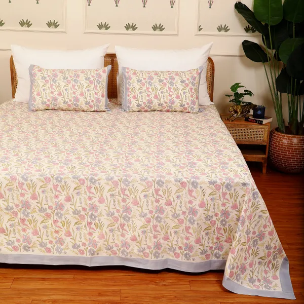 Beige_100%_Cotton_Hand_Block_Bedsheet_King_For_Everyday_Use