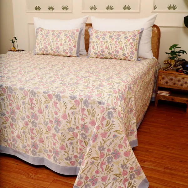 Beige_100%_Cotton_Hand_Block_Bedsheet_King_For_Everyday_Use