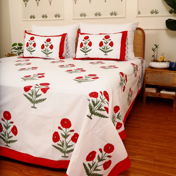 Off_White_100%_Cotton_Hand_Block_Bedsheet_King_For_Everyday_Use