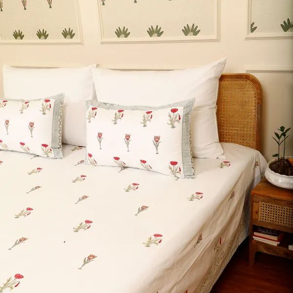 White_100%_Cotton_Hand_Block_Bedsheet_King_For_Everyday_Use
