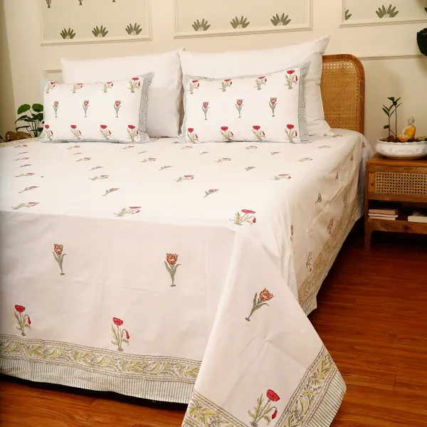 White_100%_Cotton_Hand_Block_Bedsheet_King_For_Everyday_Use