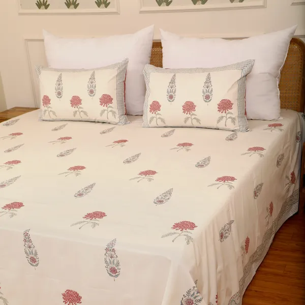 Beige_100%_Cotton_Hand_Block_Bedsheet_King_For_Everyday_Use