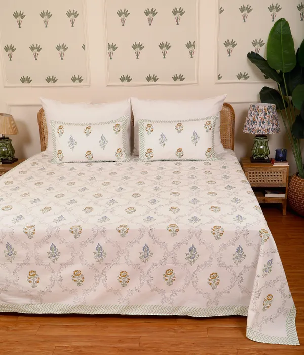 Off_White_100%_Cotton_Hand_Block_Bedsheet_King_For_Everyday_Use
