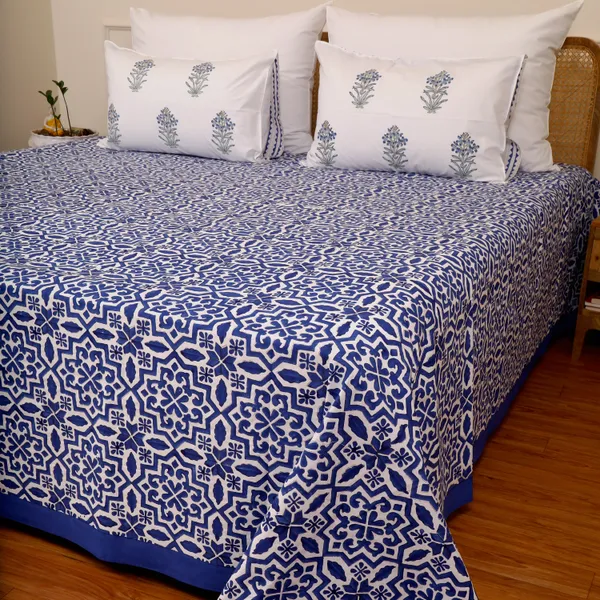 Blue_100%_Cotton_Hand_Block_Bedsheet_King_For_Everyday_Use