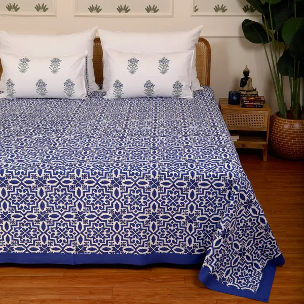 Blue_100%_Cotton_Hand_Block_Bedsheet_King_For_Everyday_Use