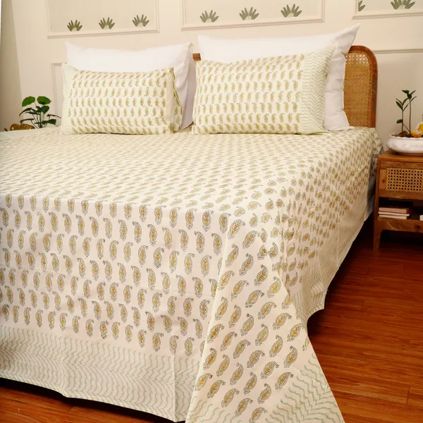 Beige_100%_Cotton_Hand_Block_Bedsheet_King_For_Everyday_Use