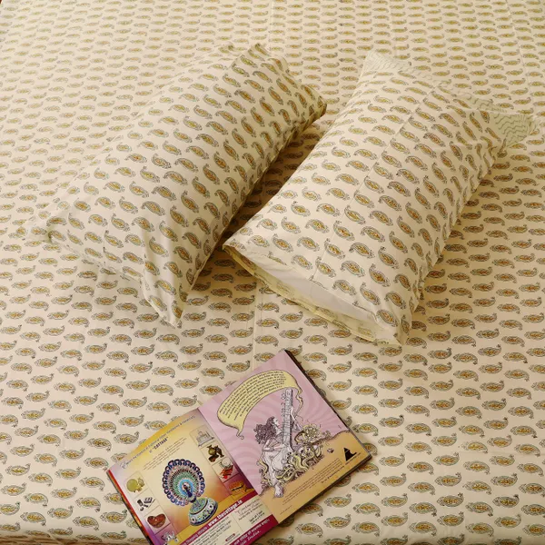 Beige_100%_Cotton_Hand_Block_Bedsheet_King_For_Everyday_Use