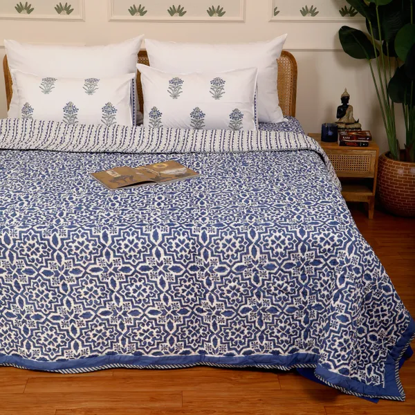 Blue_100%_Cotton_Hand_Block_King_Size_Quilt_For_Everyday_Use