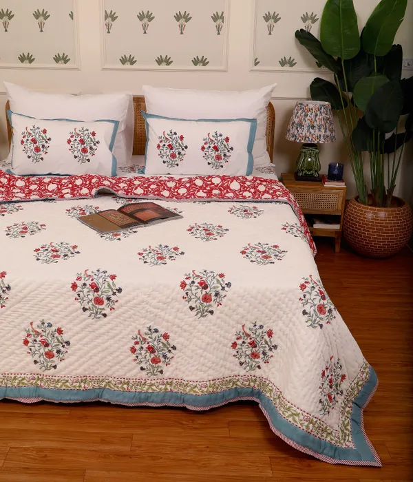 Off_White_100%_Cotton_Hand_Block_King_Size_Quilt_For_Everyday_Use