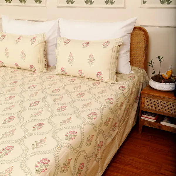Beige_100%_Cotton_Hand_Block_Bedsheet_Super_King_For_Everyday_Use